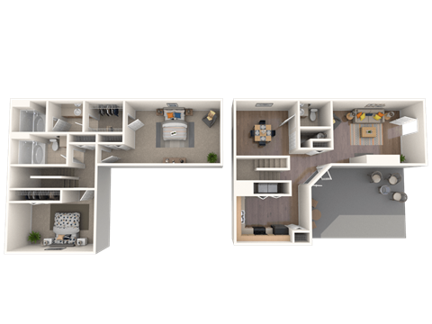 Floor plan for 2 beds, 2.5 baths, 1300 sqft